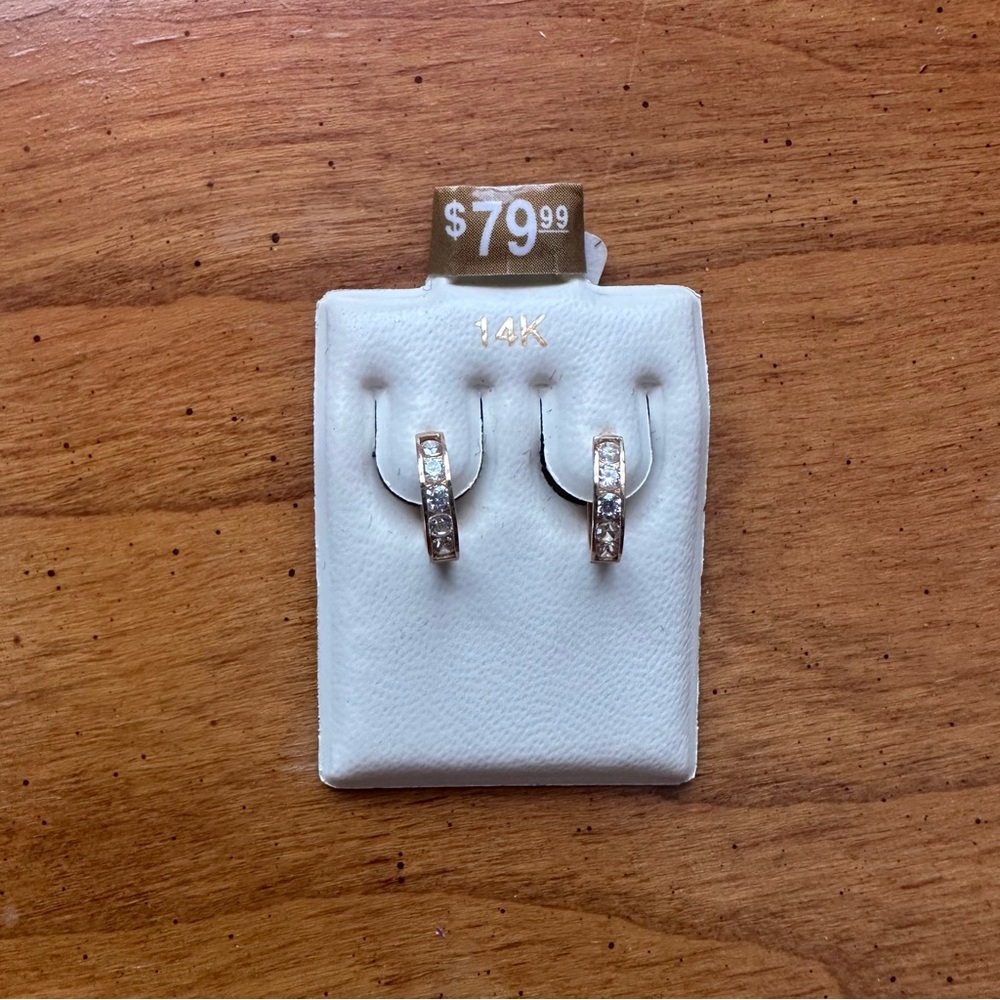 NWT 14k 5 stone huggie hoops